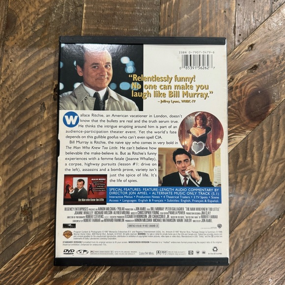 THE MAN WHO KNEW TOO LITTLE--DVD MOVIE- SNAP CASE- BILL MURRAY - Picture 2 of 3